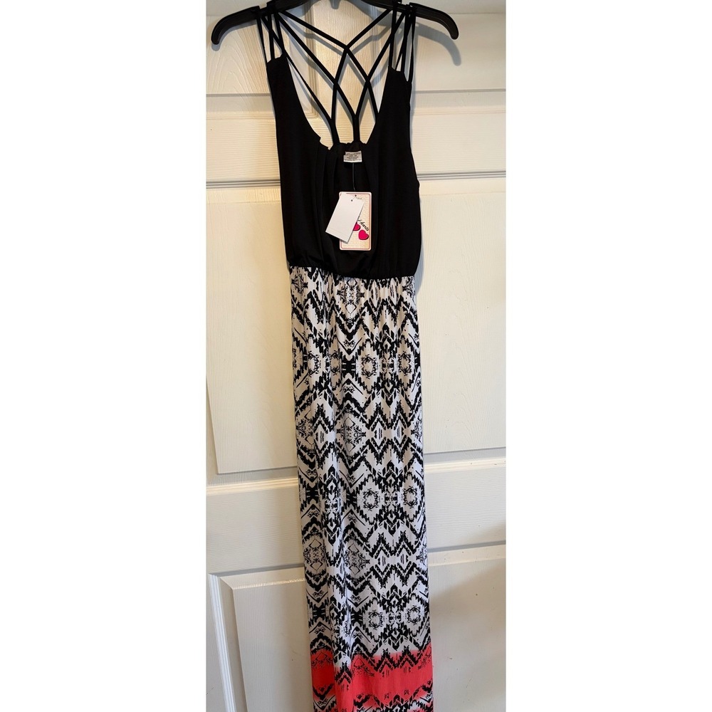 Three Pink Hearts Boho-Chic Indie/Festival Maxi Coral Strappy Back XS NWT